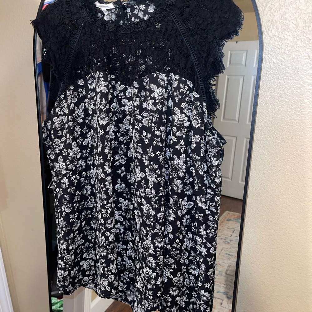 Maurices Black and White Floral Lace Blouse